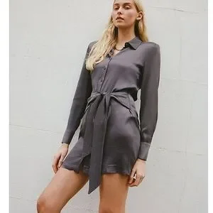 Zara | Dresses | Nwt Zara Satin Silky Mini Belted Shirt